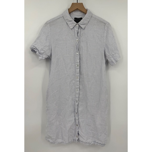Tahari Dresses & Skirts - Tahari Dress Womens Medium Blue Striped 100% Linen Short Sleeve Button Up Beach